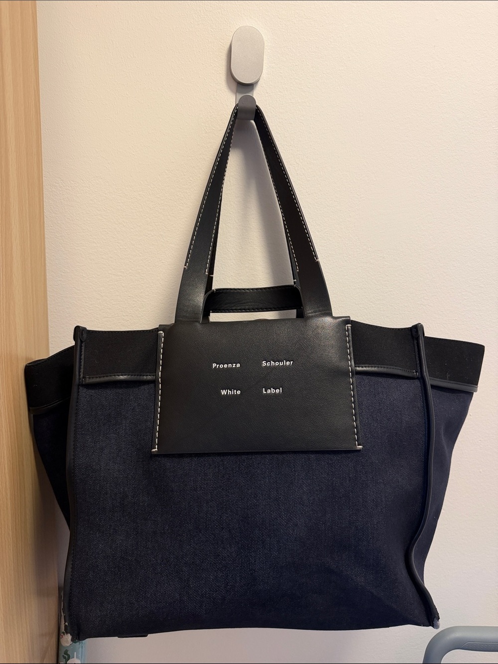 Proenza Schouler Navy Canvas Tote with Black Leather Trim